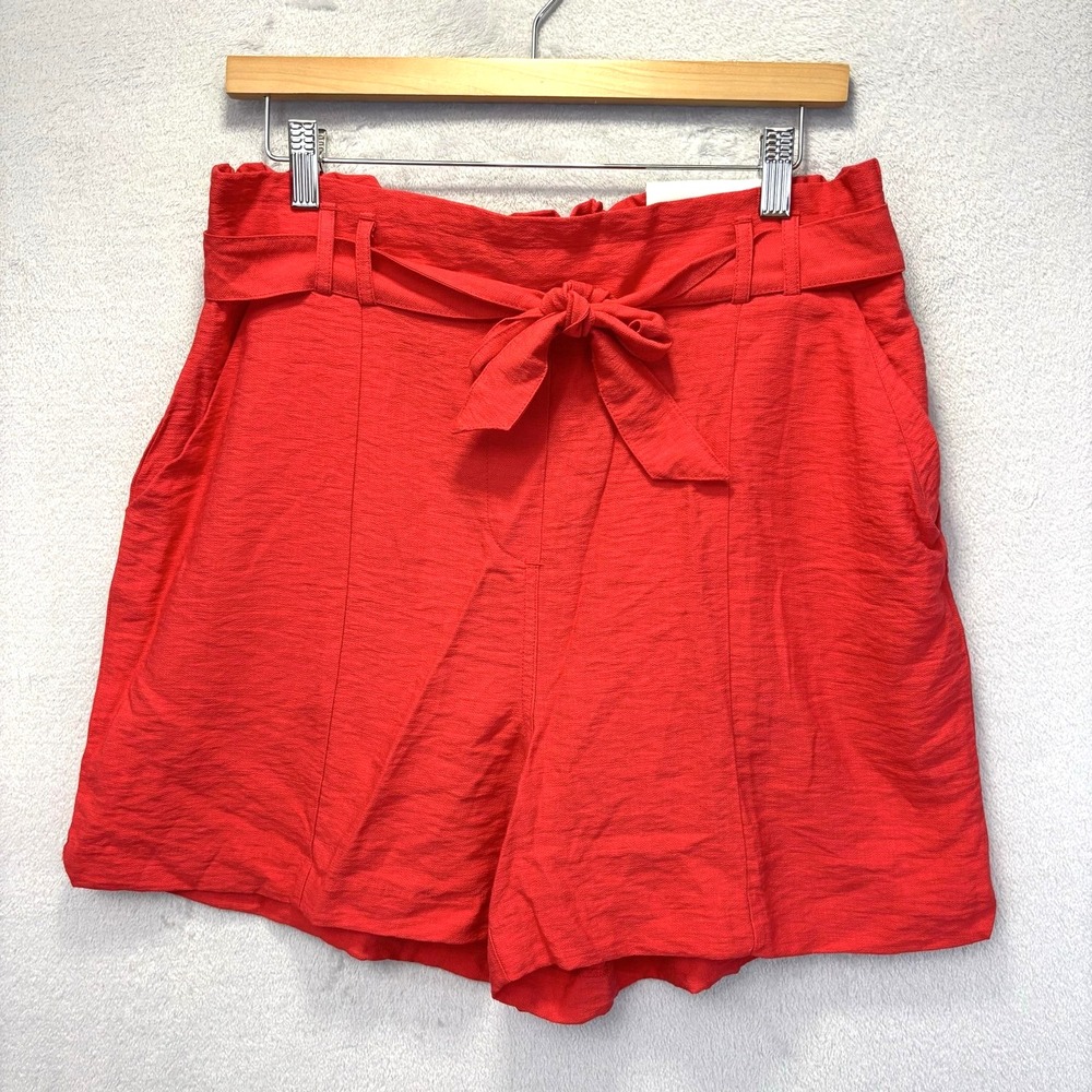 Maurices Paperbag Belted Shorts Womens Large Tomato Red High Rise 4" Pull On